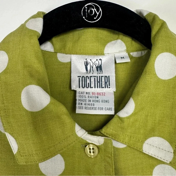 Together! Women’s Button Down Top Size Medium Green Polka Dot Rayon Maximalist - Picture 6 of 6